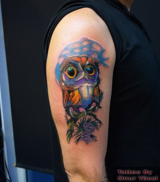 Renkli baykuş dövmesi