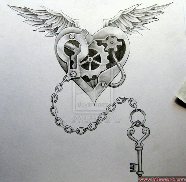 anahtar kalp kanat dövme modelleri dövme desenleri tattoo desing