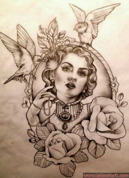 kadın kuş ayna güzel dövme modelleri dövme desenleri tattoo desing