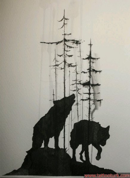 kurt ağaç wolf  dövme modelleri dövme desenleri tattoo desing