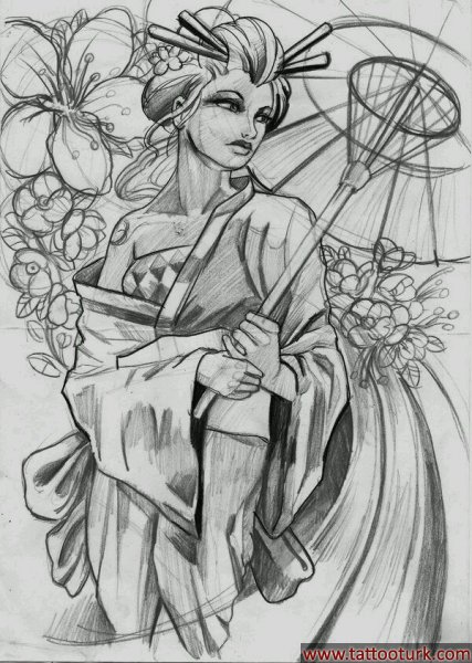geyşa güzel samuray japon dövme modelleri dövme desenleri tattoo desing
