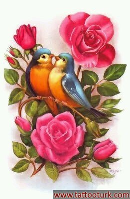 renkli kuş kuşlar çiçekler dövme modelleri dövme desenleri tattoo desing